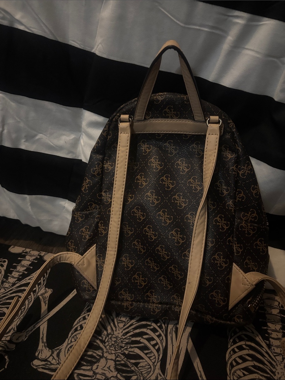 Guess Monogram Mini Backpack - Brown with Tan - Picture 2 of 4